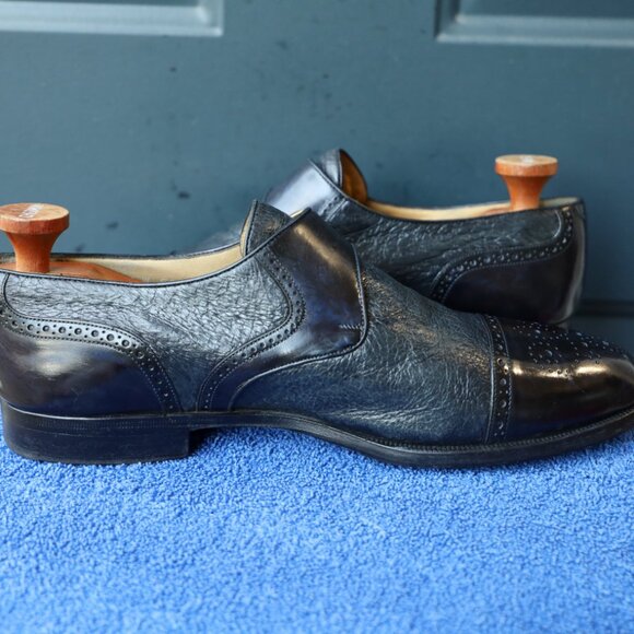 SALE - Moreschi 10.5 Burnished Monk Strap Black and Blue Mens Dress Shoes main image 11